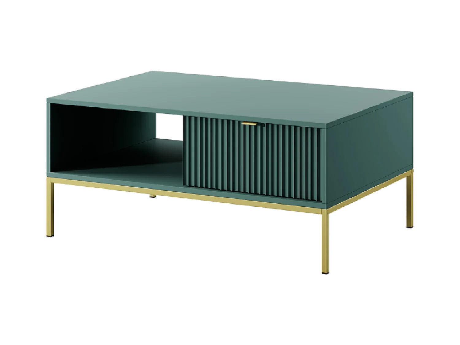 Table basse en bois lamellé-collé avec pieds en métal doré 104x68 cm
