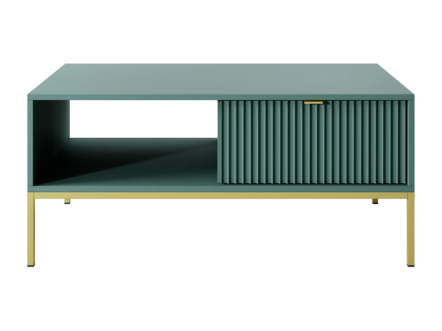 Table basse en bois lamellé-collé avec pieds en métal doré 104x68 cm