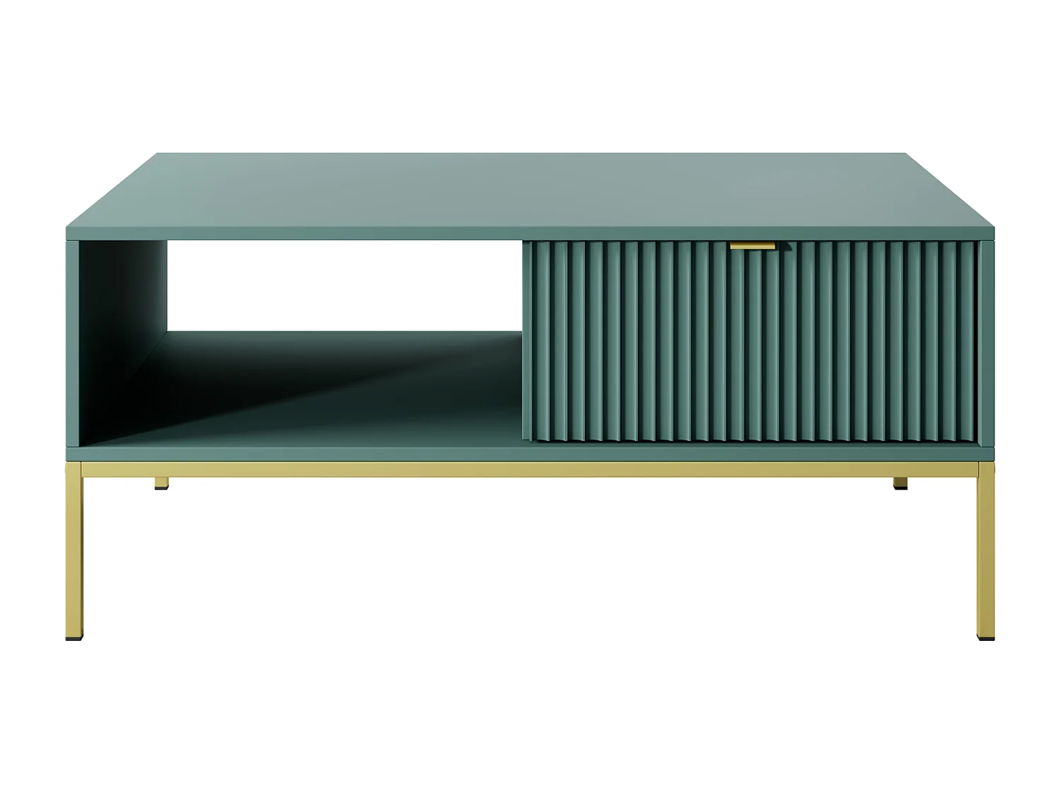 Table basse en bois lamellé-collé avec pieds en métal doré 104x68 cm