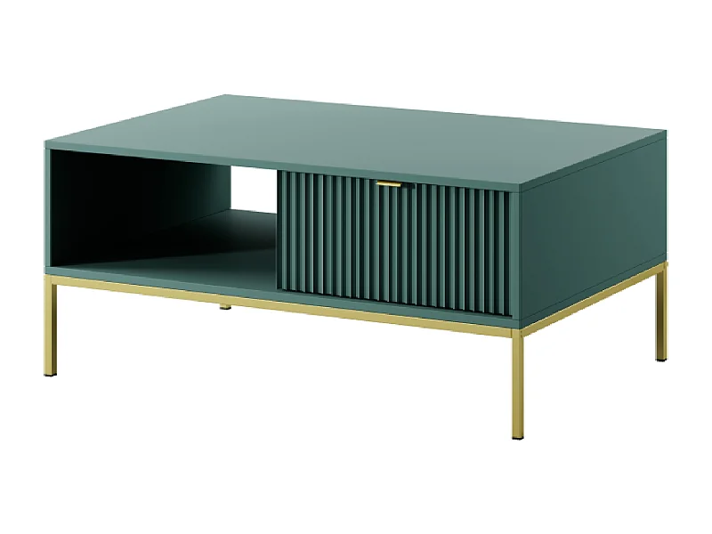 Lage tafel in lamellenhout met gouden metalen pootjes 104x68 cm