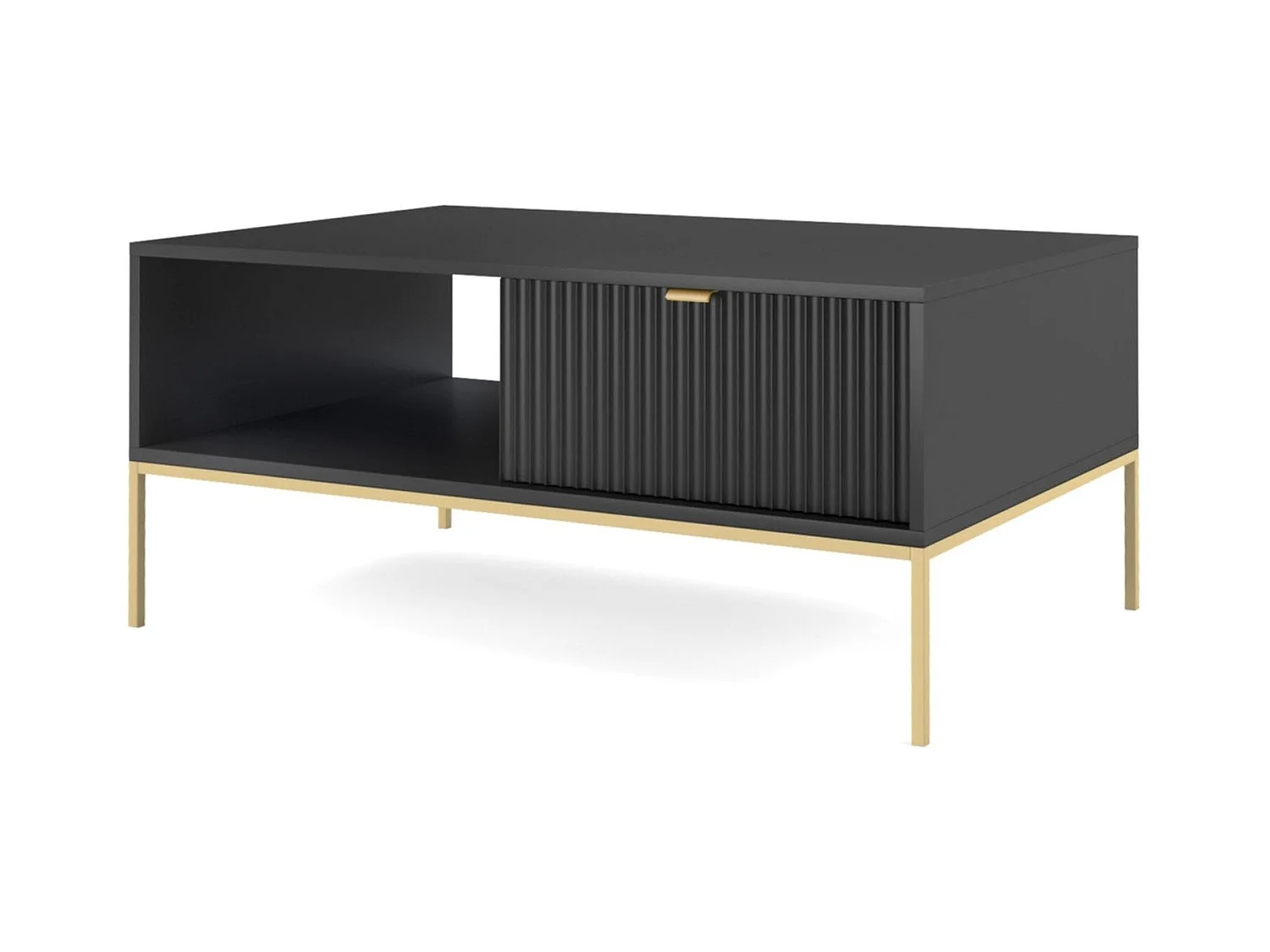 Table basse en bois lamellé-collé avec pieds en métal doré 104x68 cm