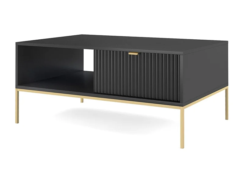 Table basse en bois lamellé-collé avec pieds en métal doré 104x68 cm