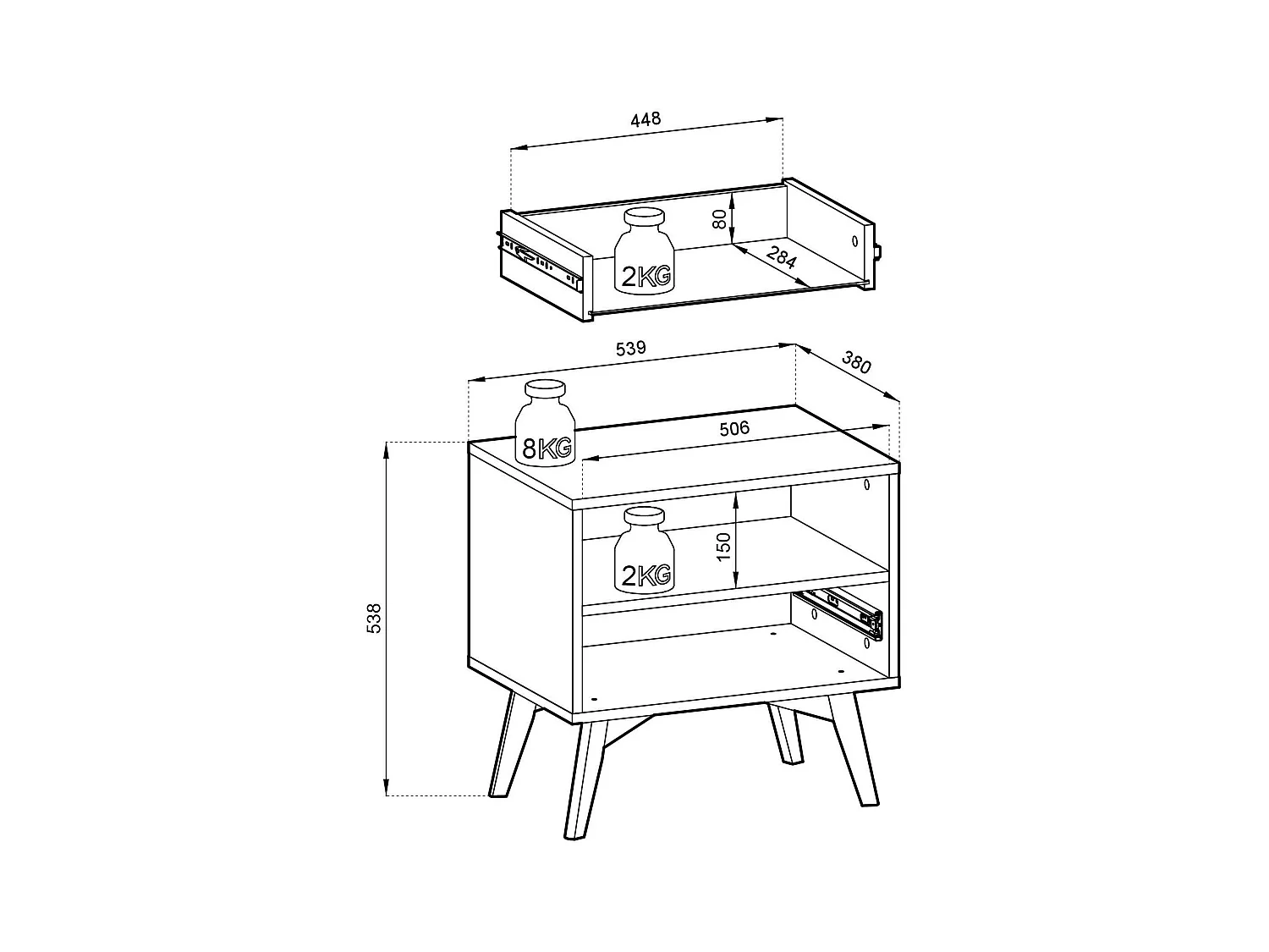 Comodino 1 cassetto 1 in legno laminato 54x54 cm