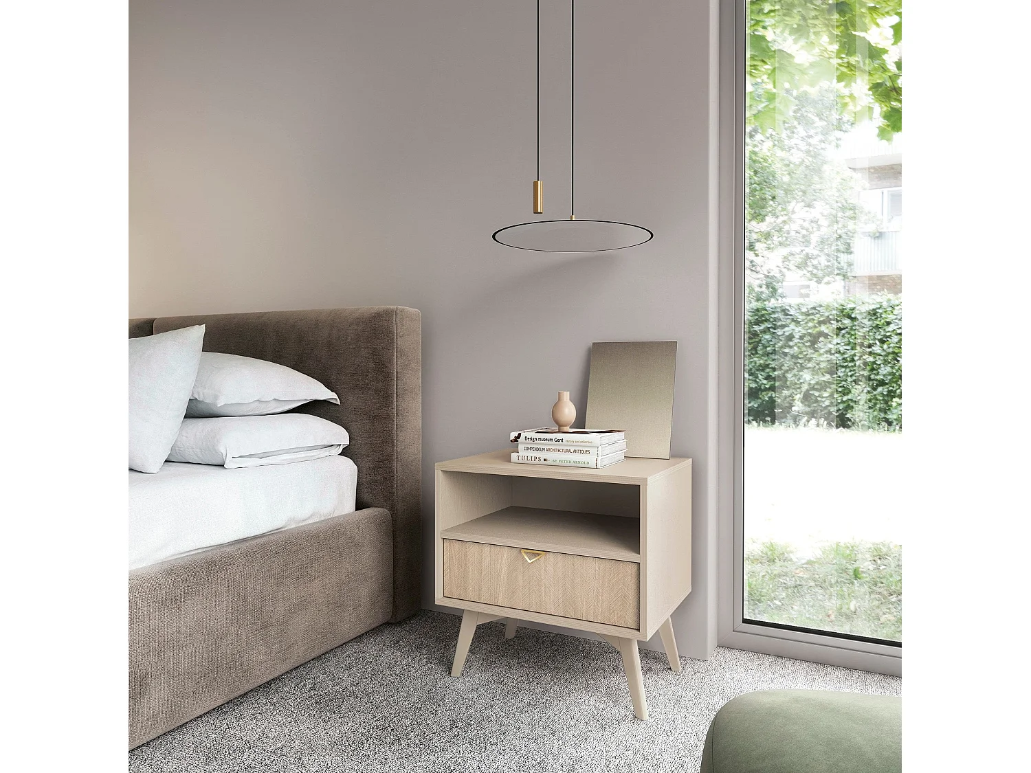 Table de chevet 1 tiroir en bois lamellé 54x54 cm