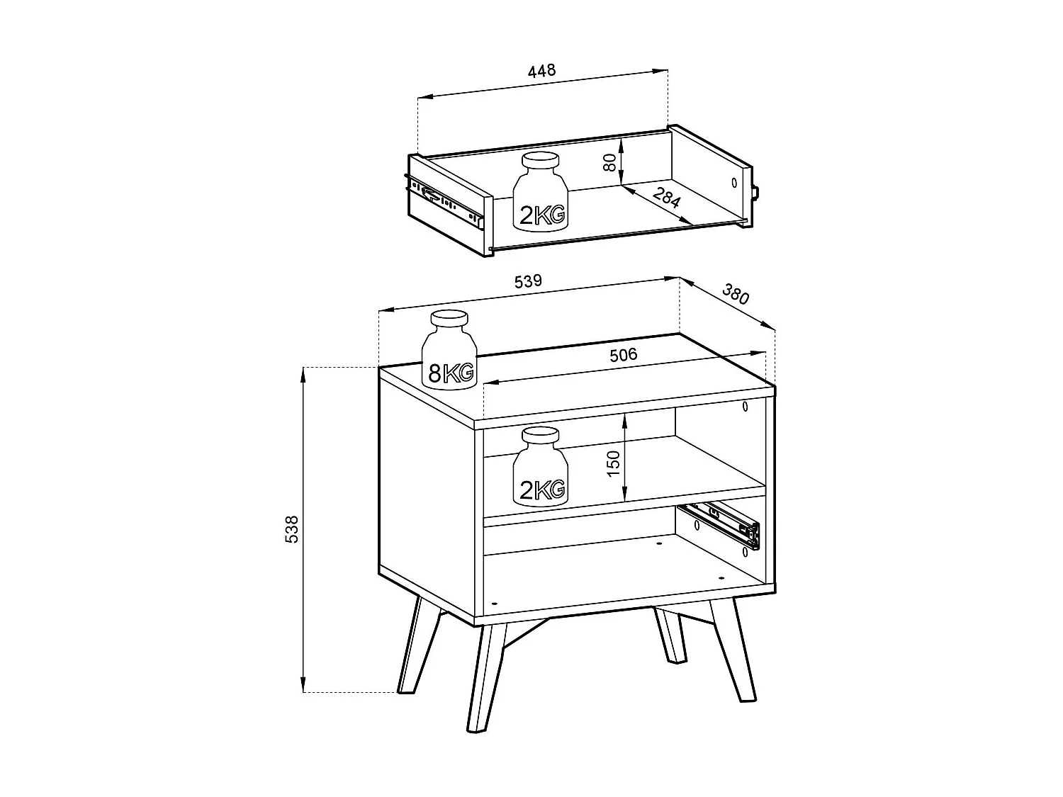 Table de chevet 1 tiroir en bois lamellé 54x54 cm