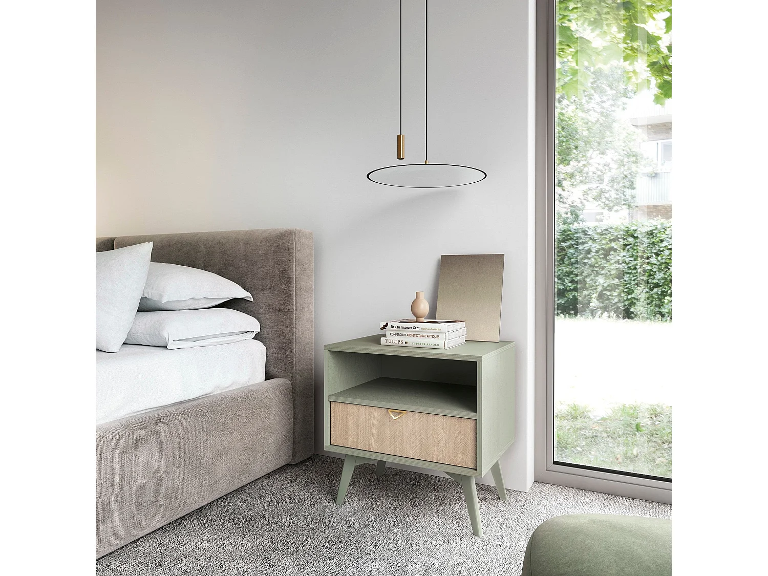 Table de chevet 1 tiroir en bois lamellé 54x54 cm