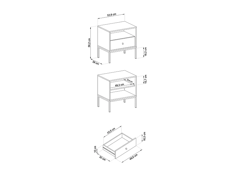 Chevet tafel 1 lade 54x56 cm
