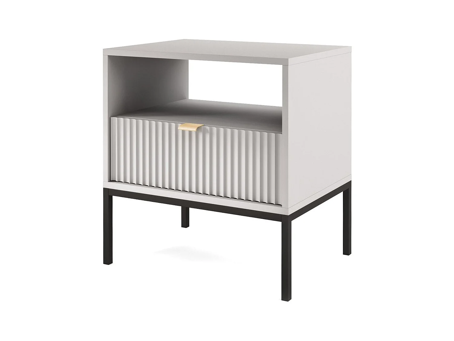 Nachttisch mit 1 Schublade und schwarzen Metallfüßen 54x56 cm