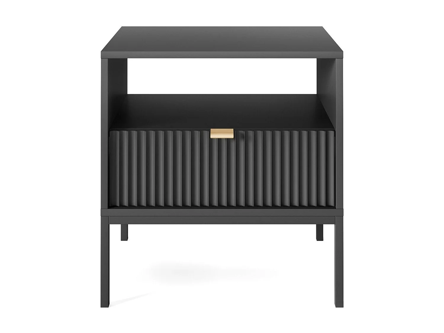 Comodino 1 cassetto con piedi in metallo nero 54x56 cm