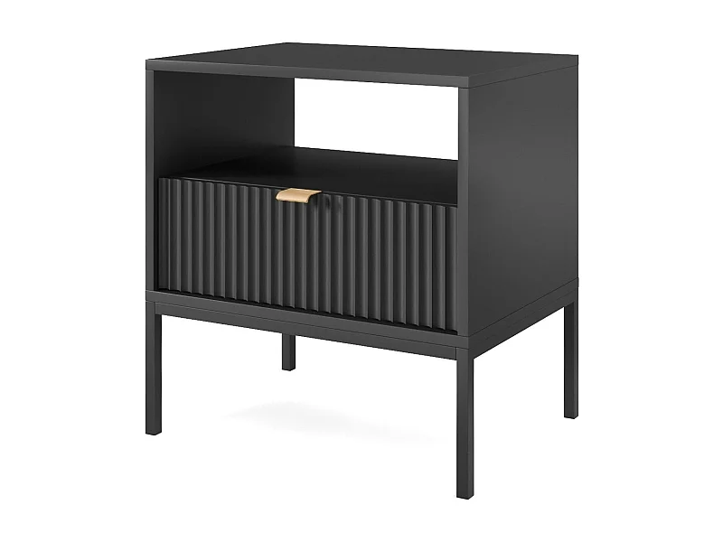 Table de chevet 1 tiroir avec pieds en métal noir 54x56 cm