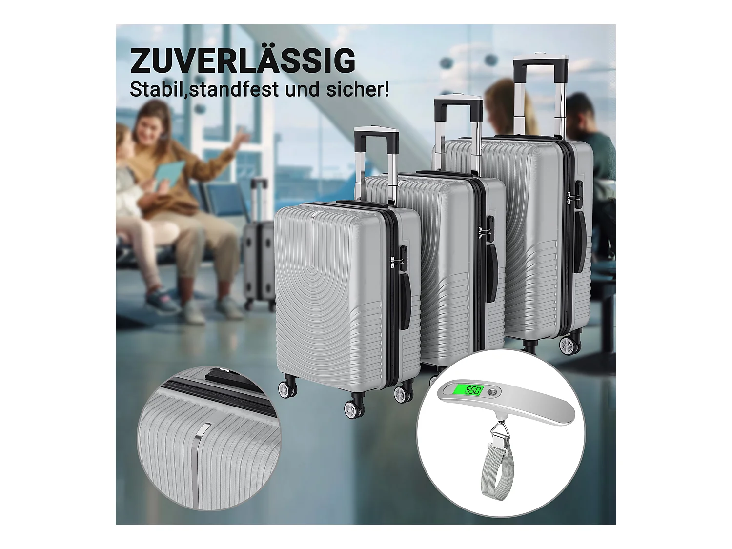 Ensemble de bagages empilables avec roues 360° et poignée rétractable – 3 tailles (M/L/XL) + balance numérique offerte