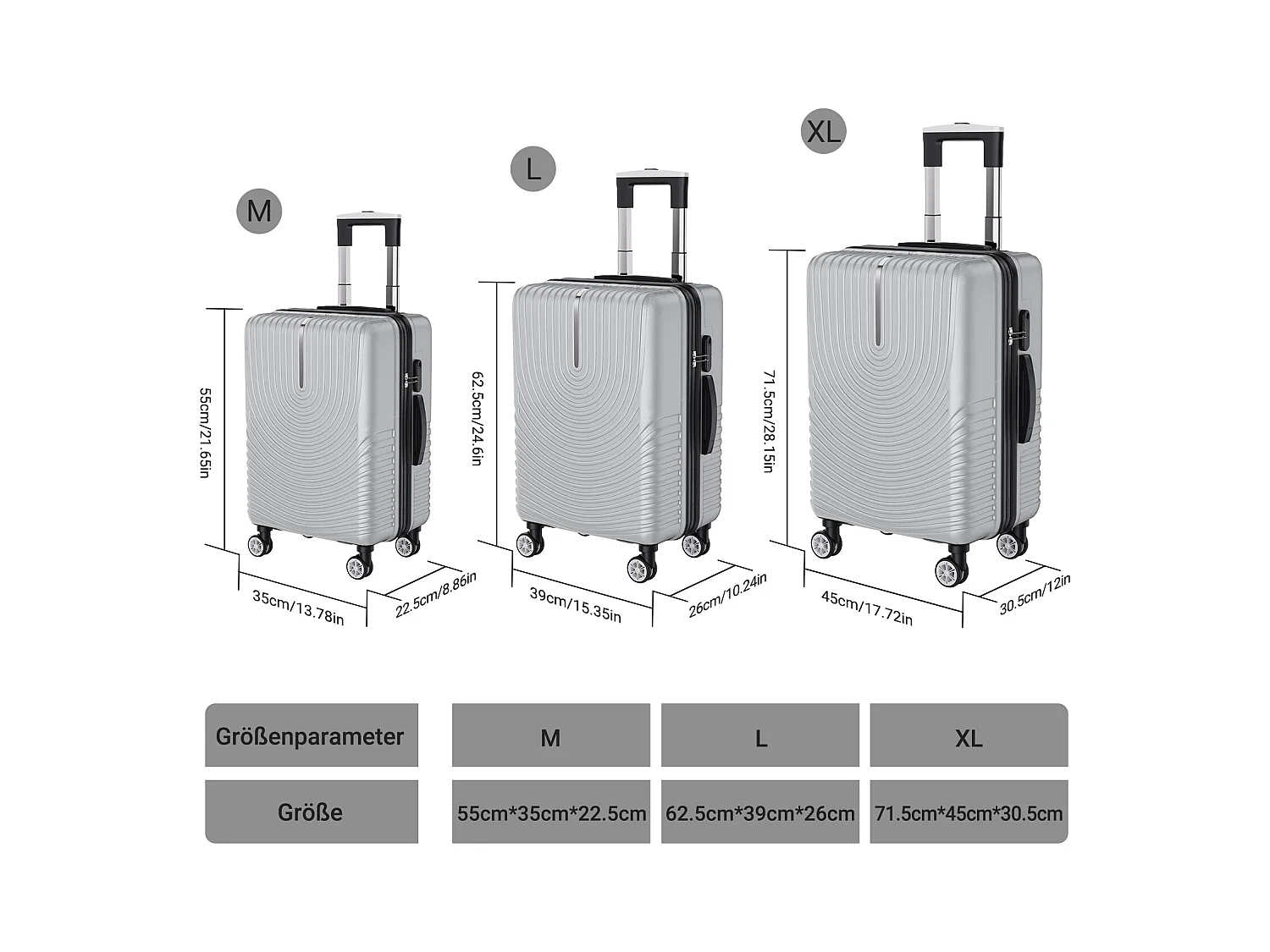 Ensemble de bagages empilables avec roues 360° et poignée rétractable – 3 tailles (M/L/XL) + balance numérique offerte