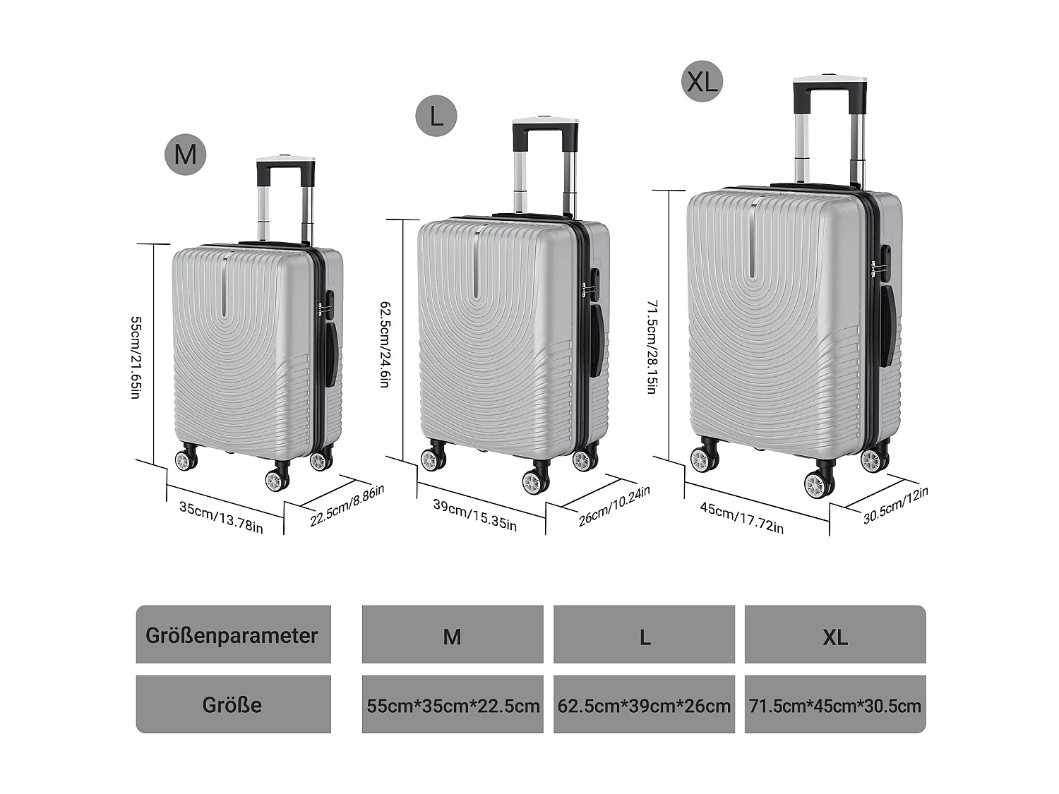 Ensemble de bagages empilables avec roues 360° et poignée rétractable – 3 tailles (M/L/XL) + balance numérique offerte