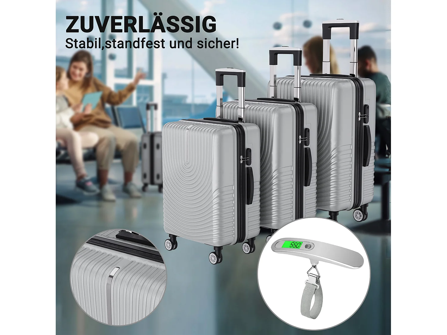 Ensemble de bagages empilables avec roues 360° et poignée rétractable – 3 tailles (M/L/XL) + balance numérique offerte