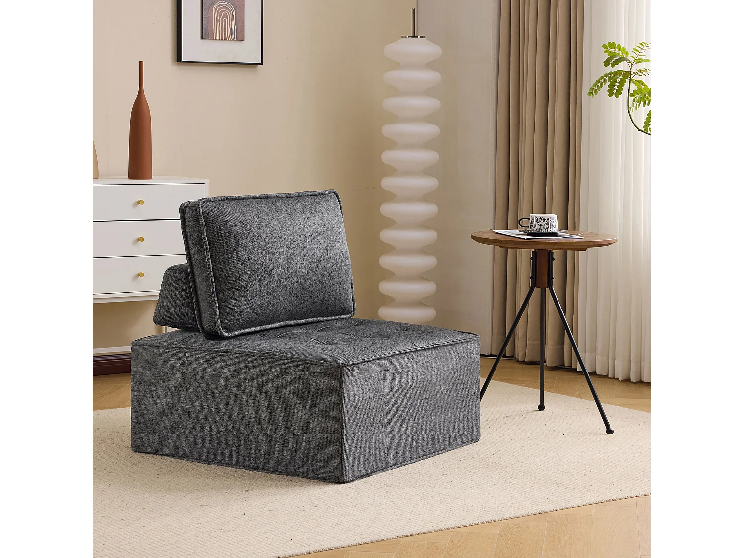 Fauteuil, fauteuil rembourré une place avec housse, pouf pouf pour salon, chambre, chambre d'amis ou chambre d'enfant, petit ensemble de sièges