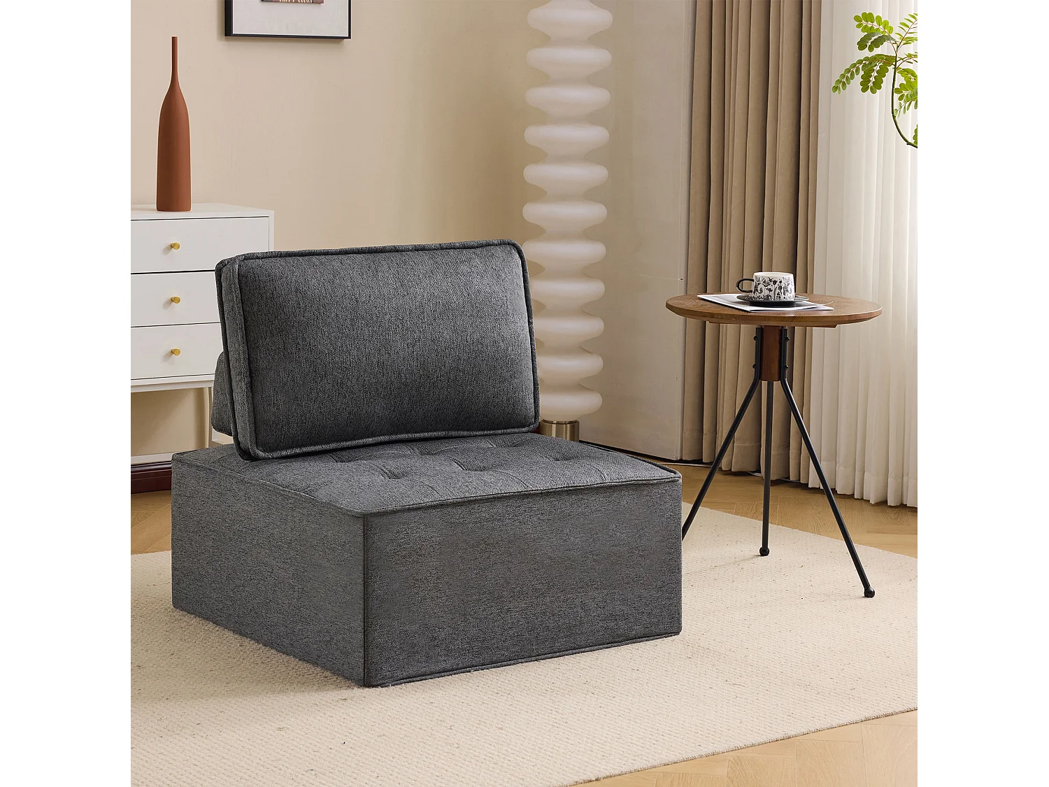 Fauteuil, fauteuil rembourré une place avec housse, pouf pouf pour salon, chambre, chambre d'amis ou chambre d'enfant, petit ensemble de sièges