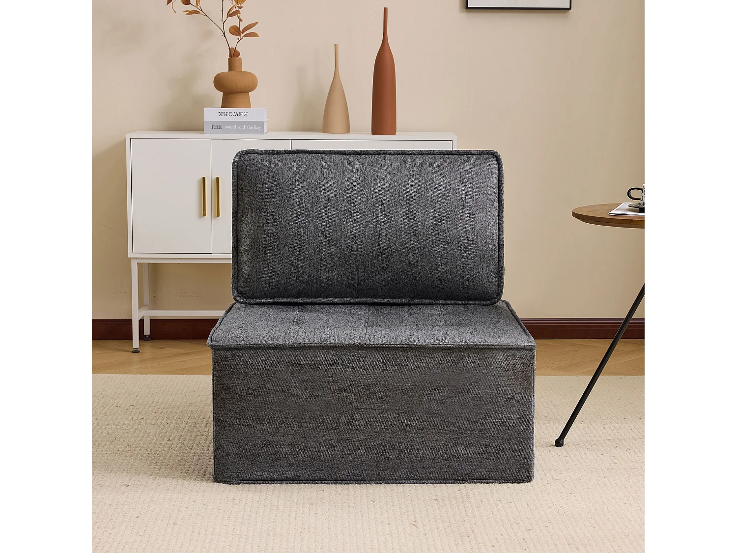 Fauteuil, fauteuil rembourré une place avec housse, pouf pouf pour salon, chambre, chambre d'amis ou chambre d'enfant, petit ensemble de sièges