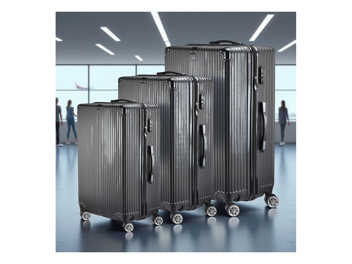 Valise de voyage ABS - 3 pièces, avec serrure à code et roulettes 360° - Noir