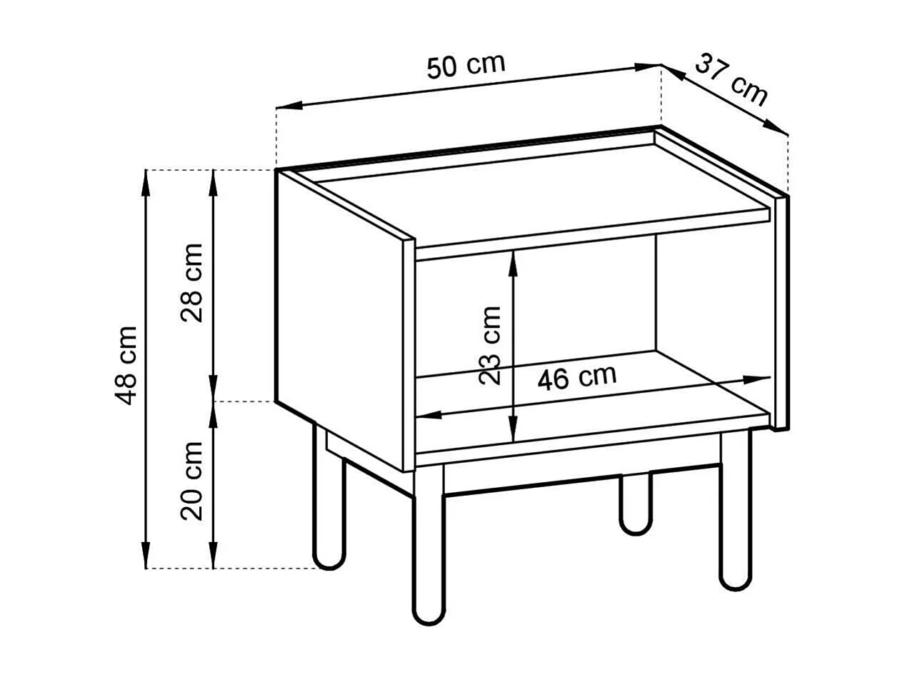 Mesa de cabeceira com 1 gaveta em laminado de carvalho 50x48 cm
