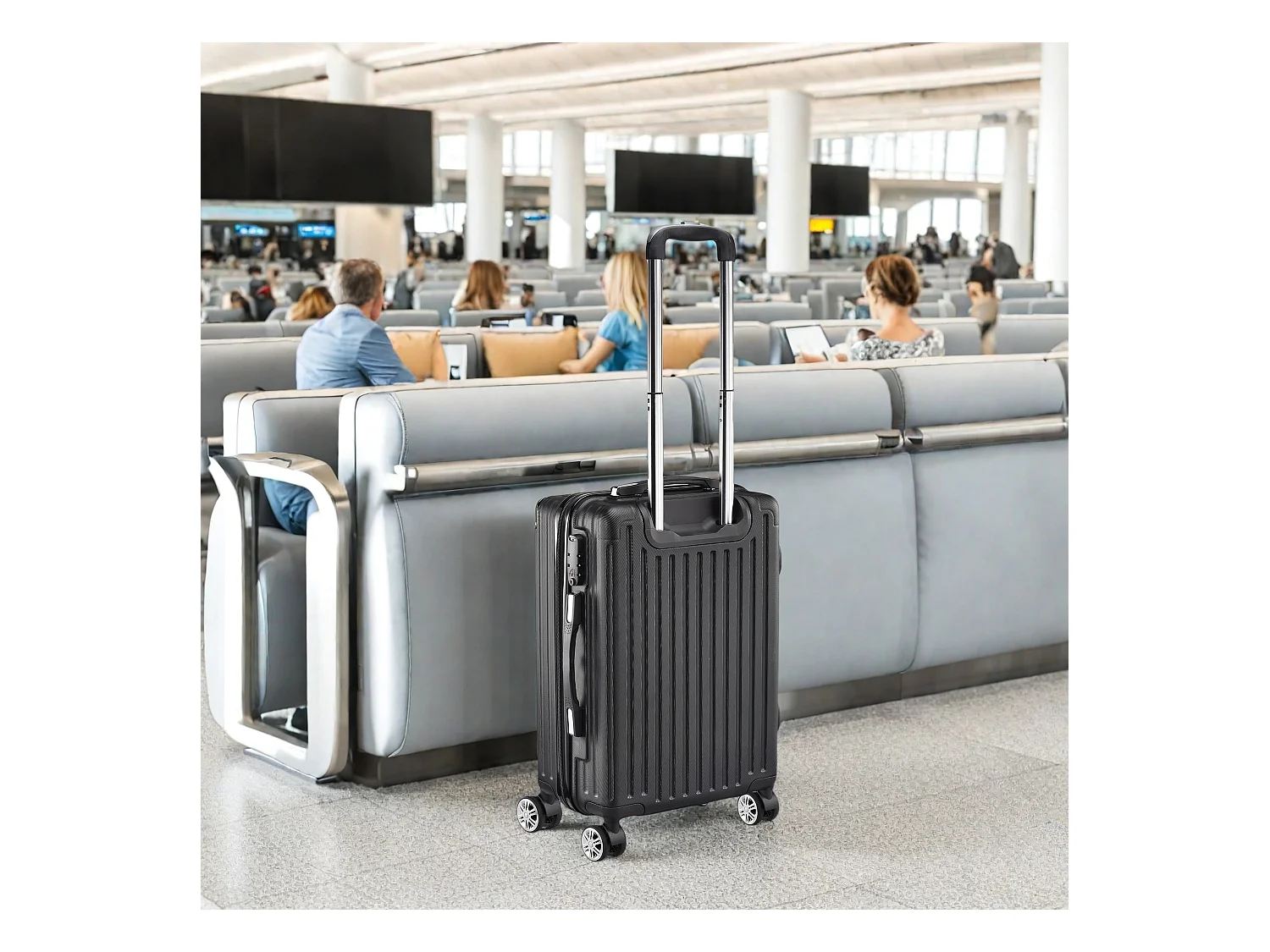 Conjunto de Mala de Viagem ABS - 3 Peças, Com Fecho de Código e Rodas 360° - Preto