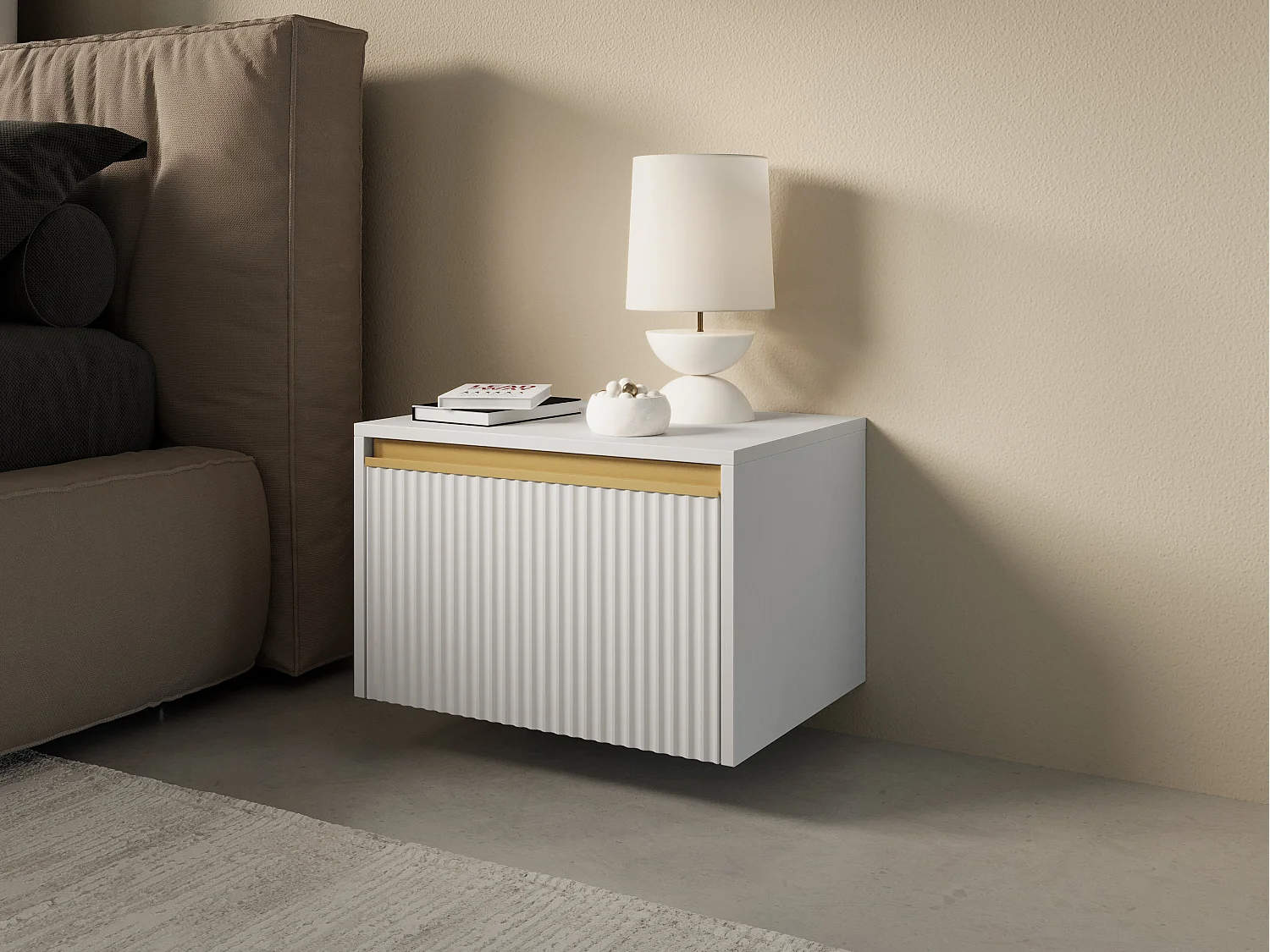 Comodino 1 cassetto in legno laminato bianco 54x42 cm