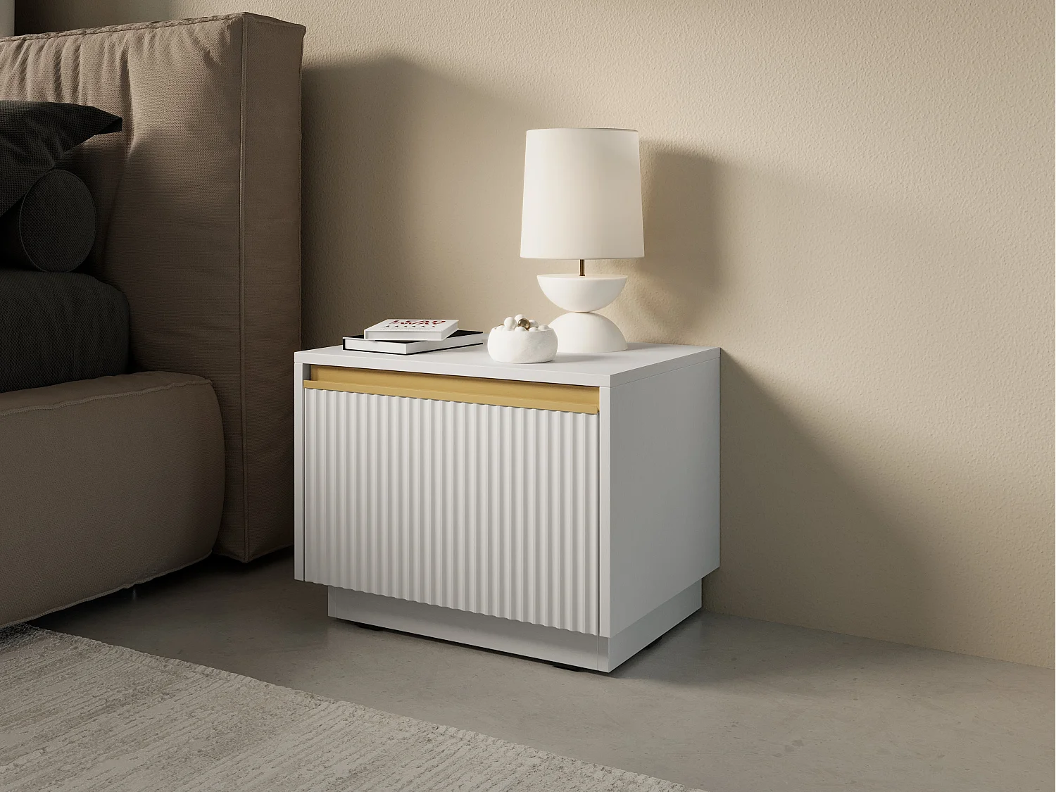 Comodino 1 cassetto in legno laminato bianco 54x42 cm