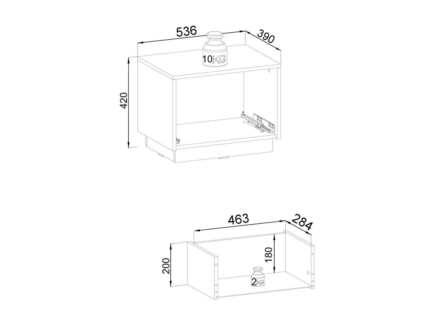 Comodino 1 cassetto in legno laminato bianco 54x42 cm