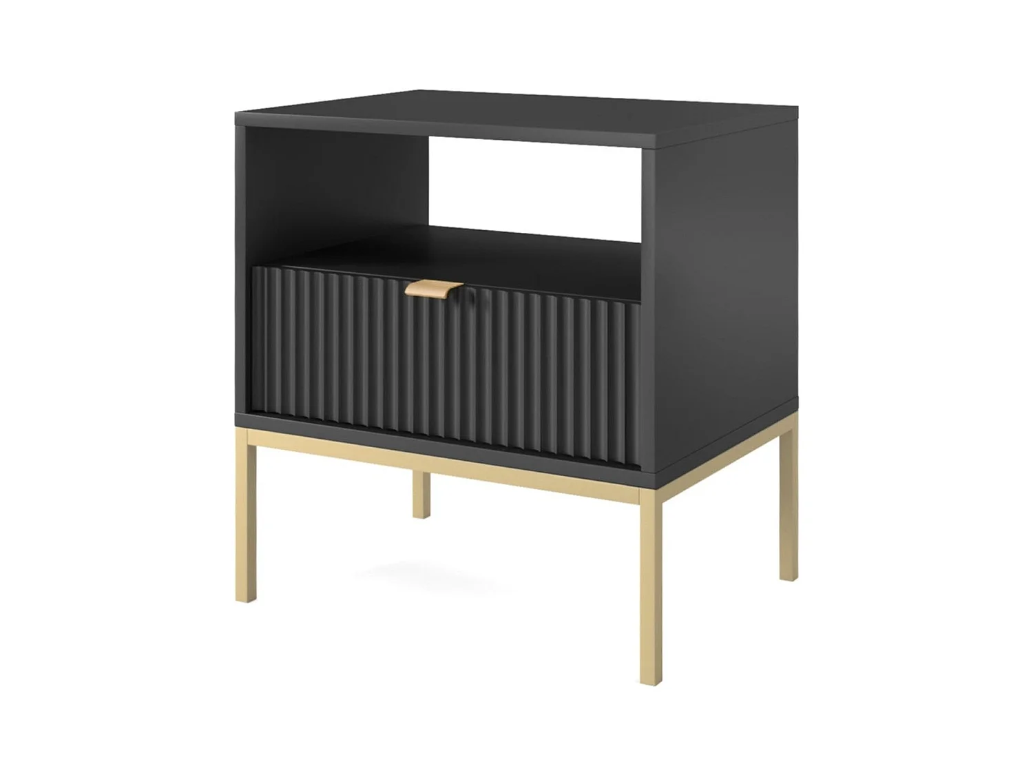 Table de chevet 1 tiroir avec pieds en métal noir 54x56 cm