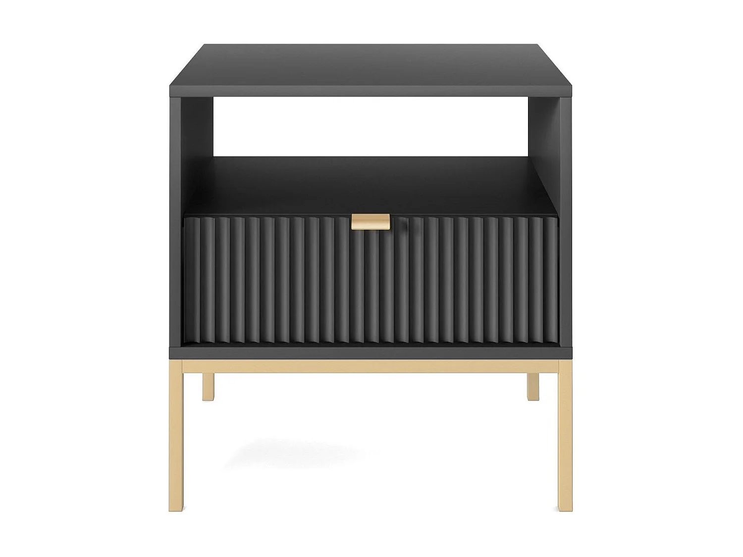 Table de chevet 1 tiroir avec pieds en métal noir 54x56 cm