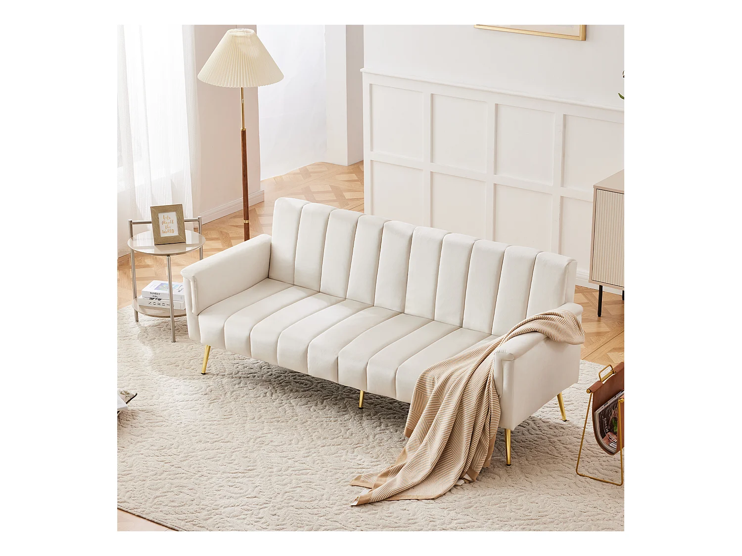 Divano letto in velluto con gambe regolabili e video. Salvaspazio per soggiorno, camera, stanza ospiti e home theater.