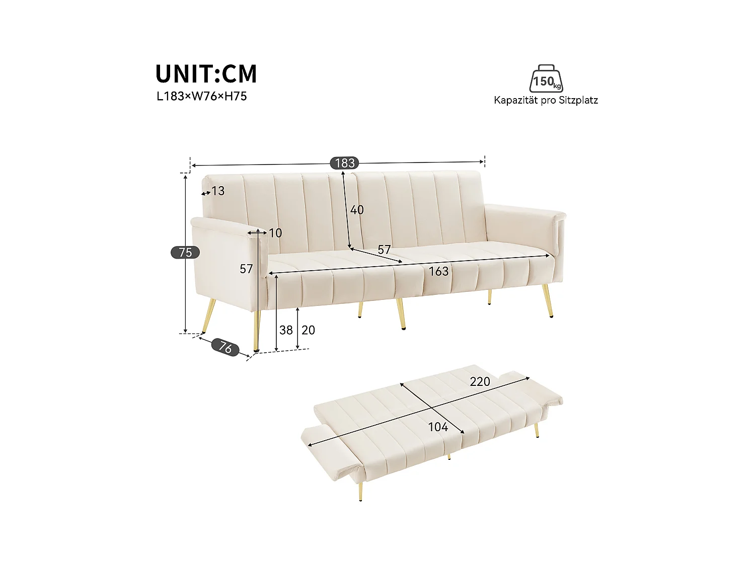 Divano letto in velluto con gambe regolabili e video. Salvaspazio per soggiorno, camera, stanza ospiti e home theater.