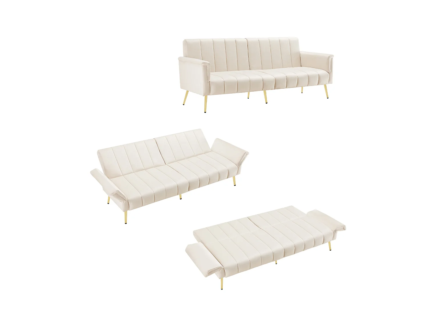 Divano letto in velluto con gambe regolabili e video. Salvaspazio per soggiorno, camera, stanza ospiti e home theater.