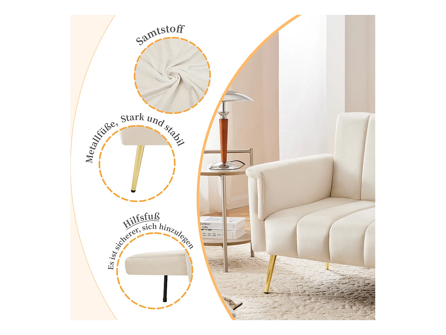 Divano letto in velluto con gambe regolabili e video. Salvaspazio per soggiorno, camera, stanza ospiti e home theater.