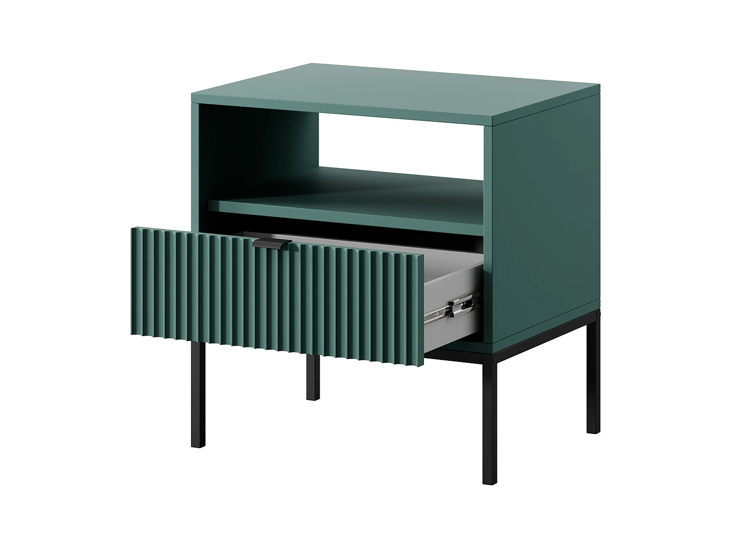 Nachttisch mit 1 Schublade und schwarzen Metallfüßen 54x56 cm
