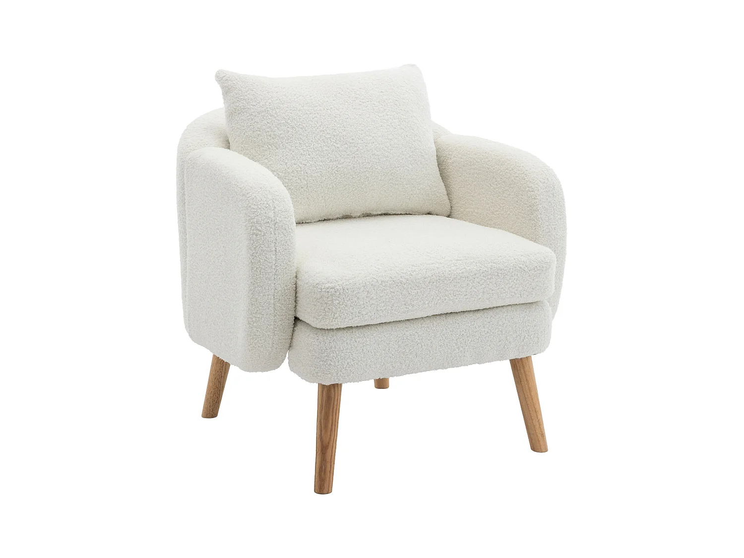 Teddy fluwelen fauteuil met kussen, extra dikke bekleding, moderne eenpersoons fauteuil met massief houten poten, comfortabele vrijetijdsstoel voor in de woonkamer