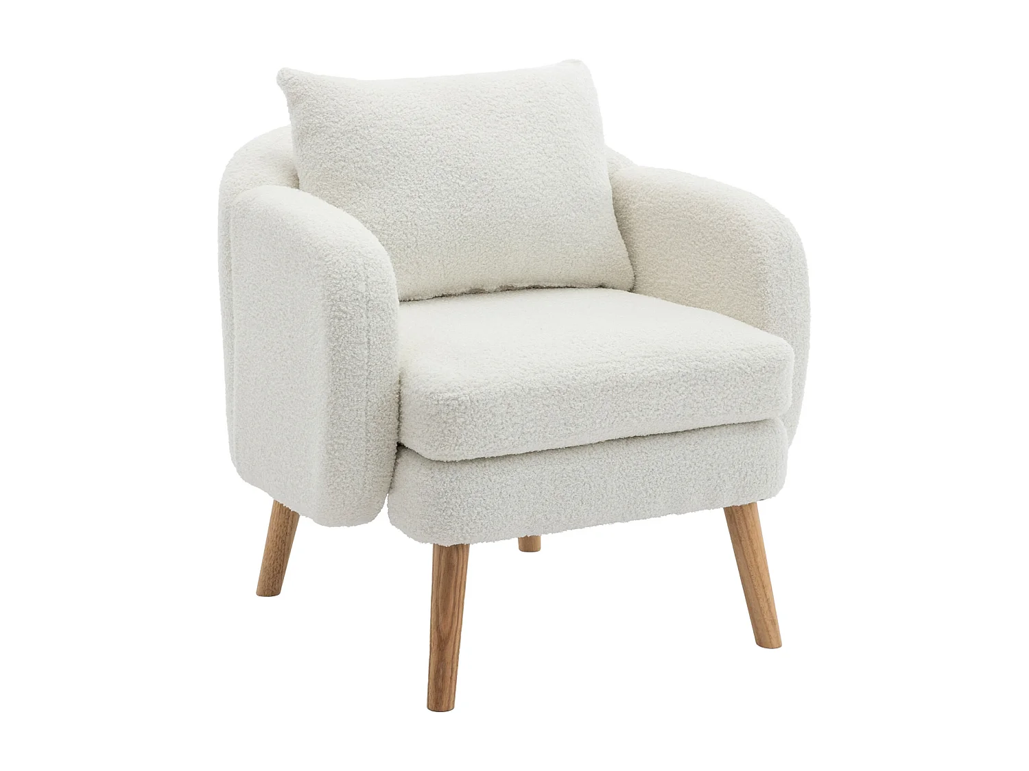 Poltrona Teddy in velluto con cuscino e gambe in legno. Imbottitura extra spessa, ideale per il soggiorno.