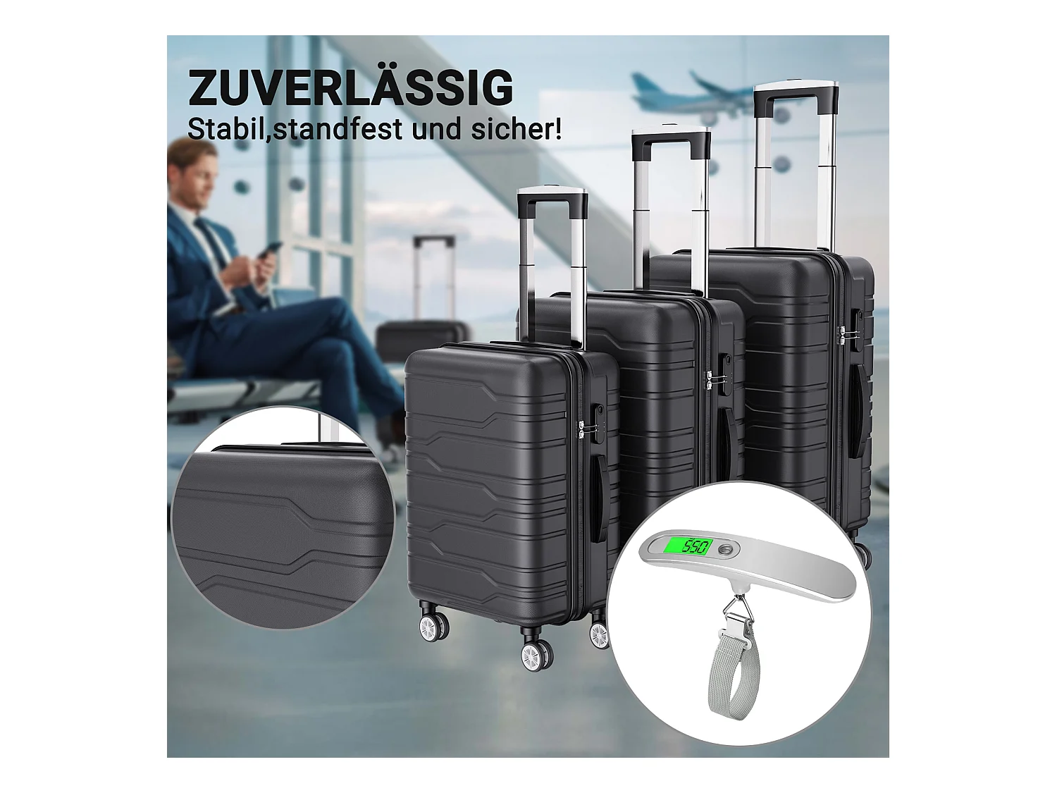 Ensemble de bagages empilables avec roues 360° et poignée rétractable – 3 tailles (M/L/XL) + balance numérique offerte