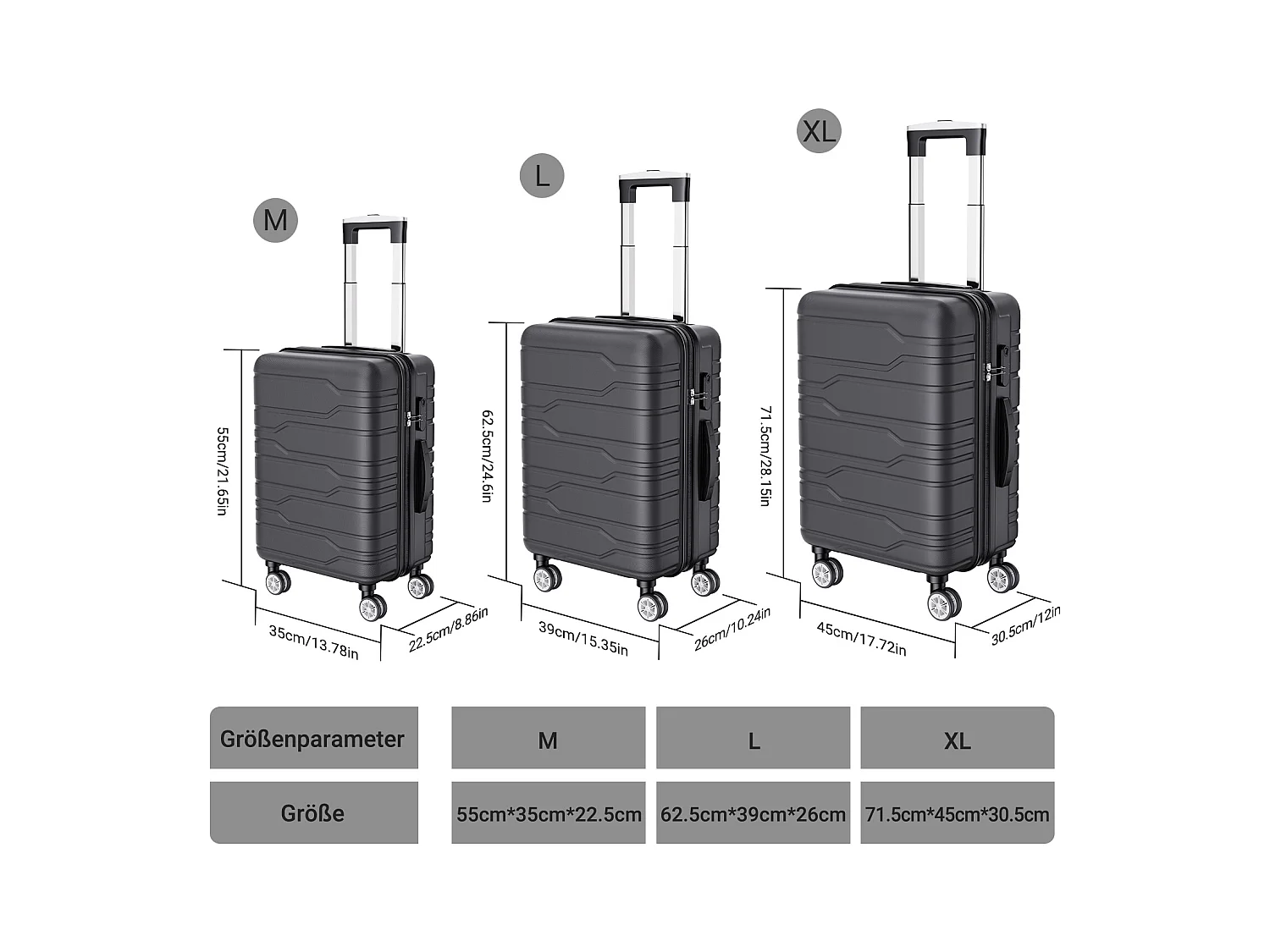 Set di valigie impilabili con ruote a 360° e maniglia retrattile – 3 misure (M/L/XL) + bilancia digitale gratuita