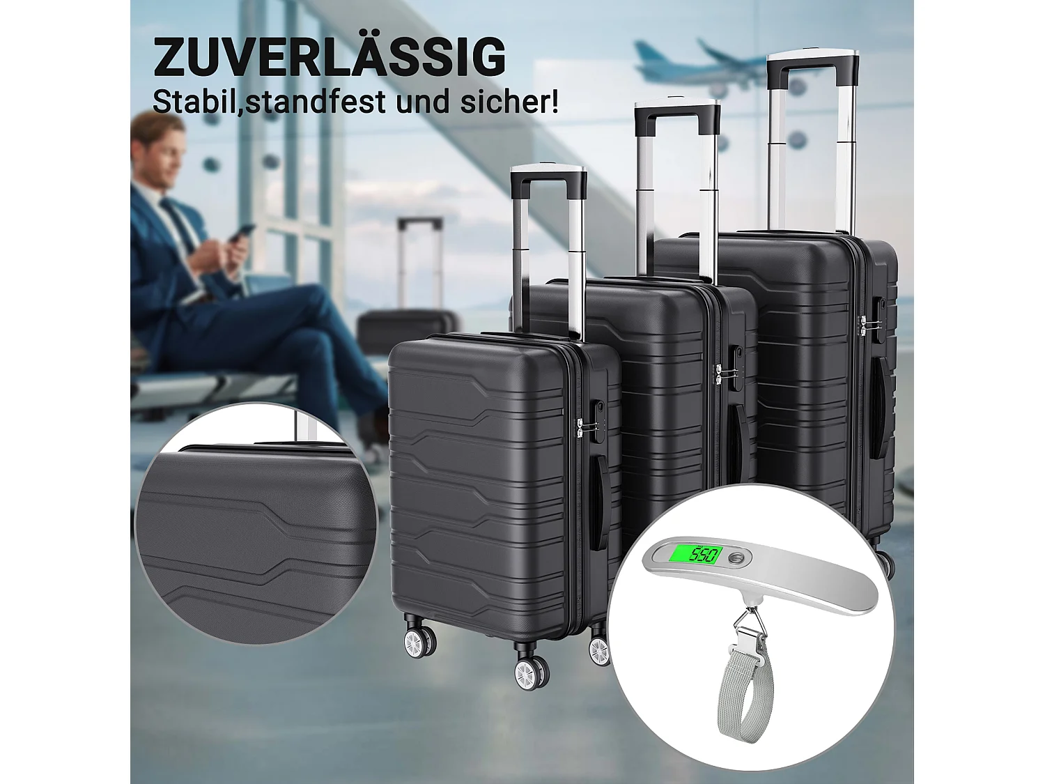 Ensemble de bagages empilables avec roues 360° et poignée rétractable – 3 tailles (M/L/XL) + balance numérique offerte