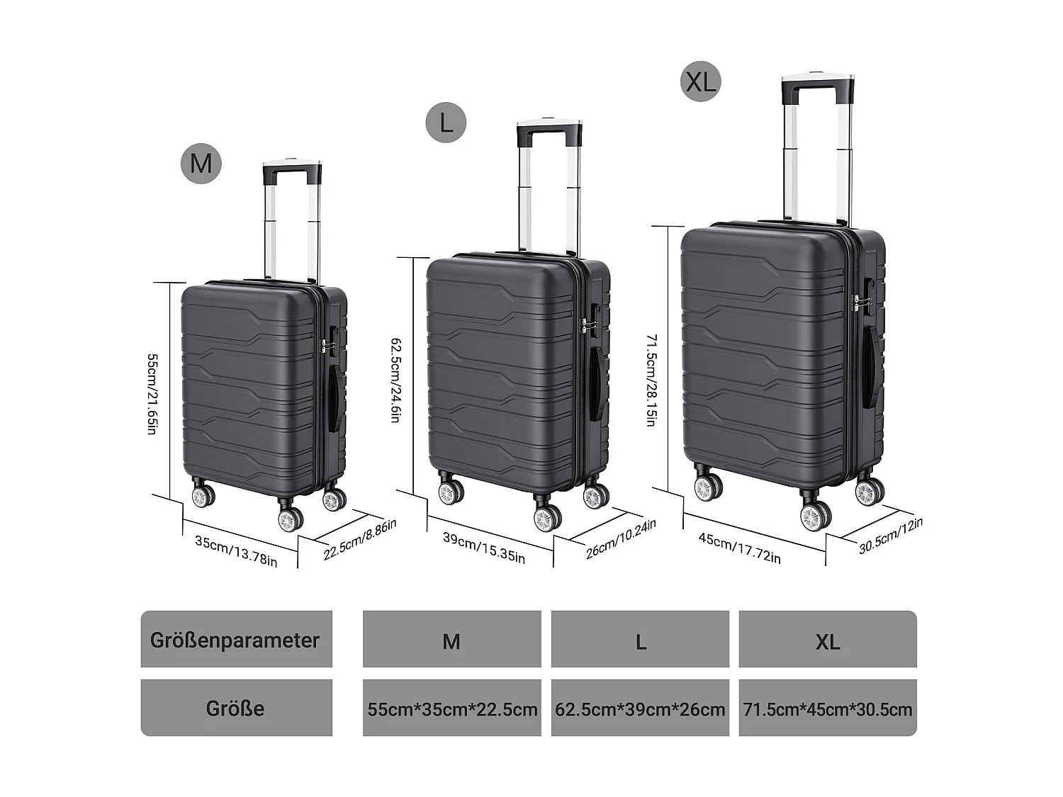 Ensemble de bagages empilables avec roues 360° et poignée rétractable – 3 tailles (M/L/XL) + balance numérique offerte