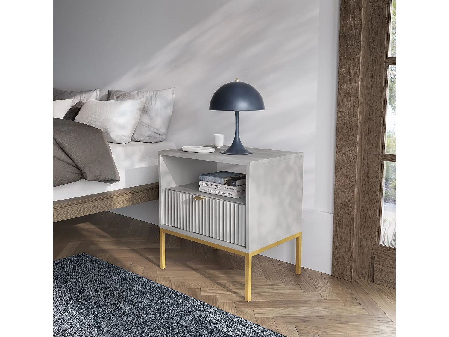 Chevet tafel 1 lade met metalen pieds zwart 54x56 cm