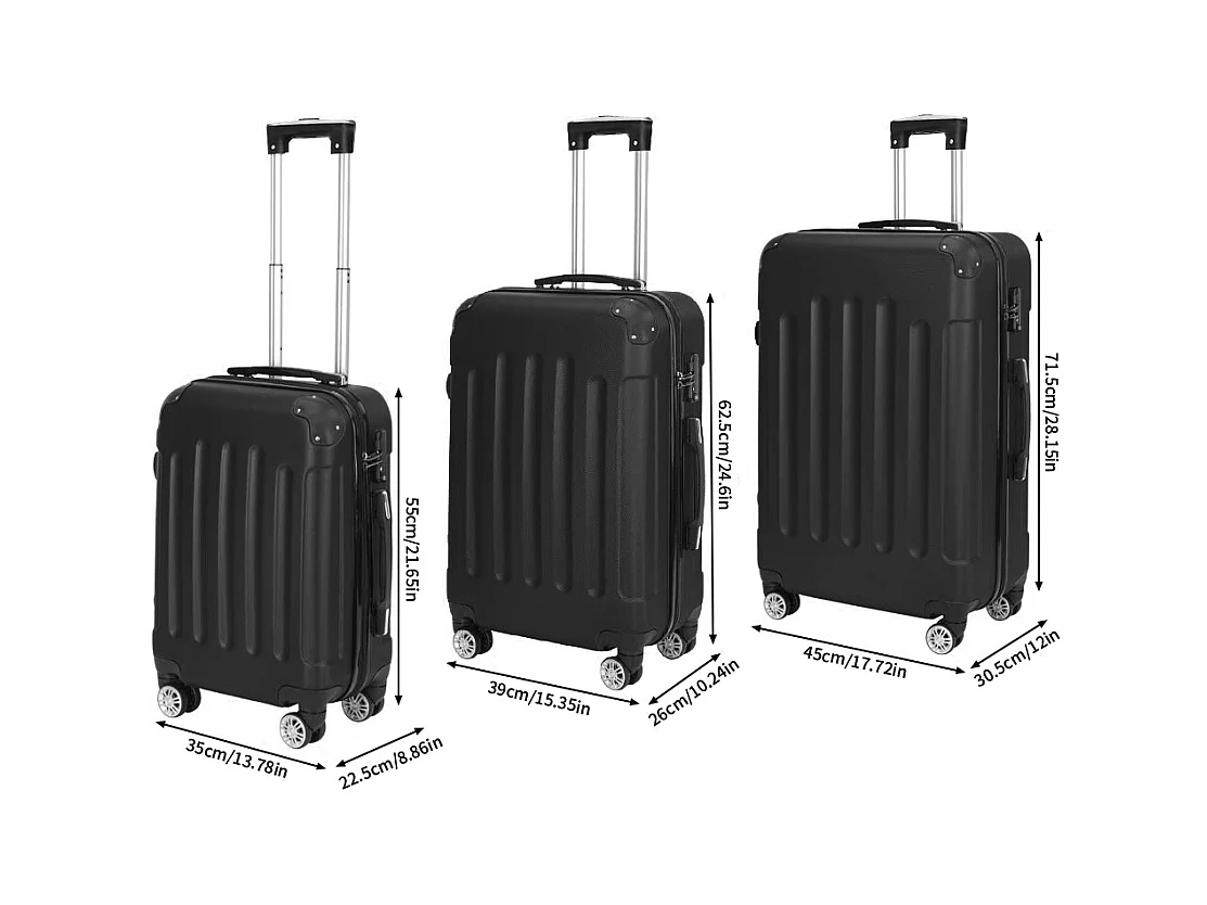 Valise de voyage ABS avec 4 roulettes pivotantes - Lot de 3 tailles