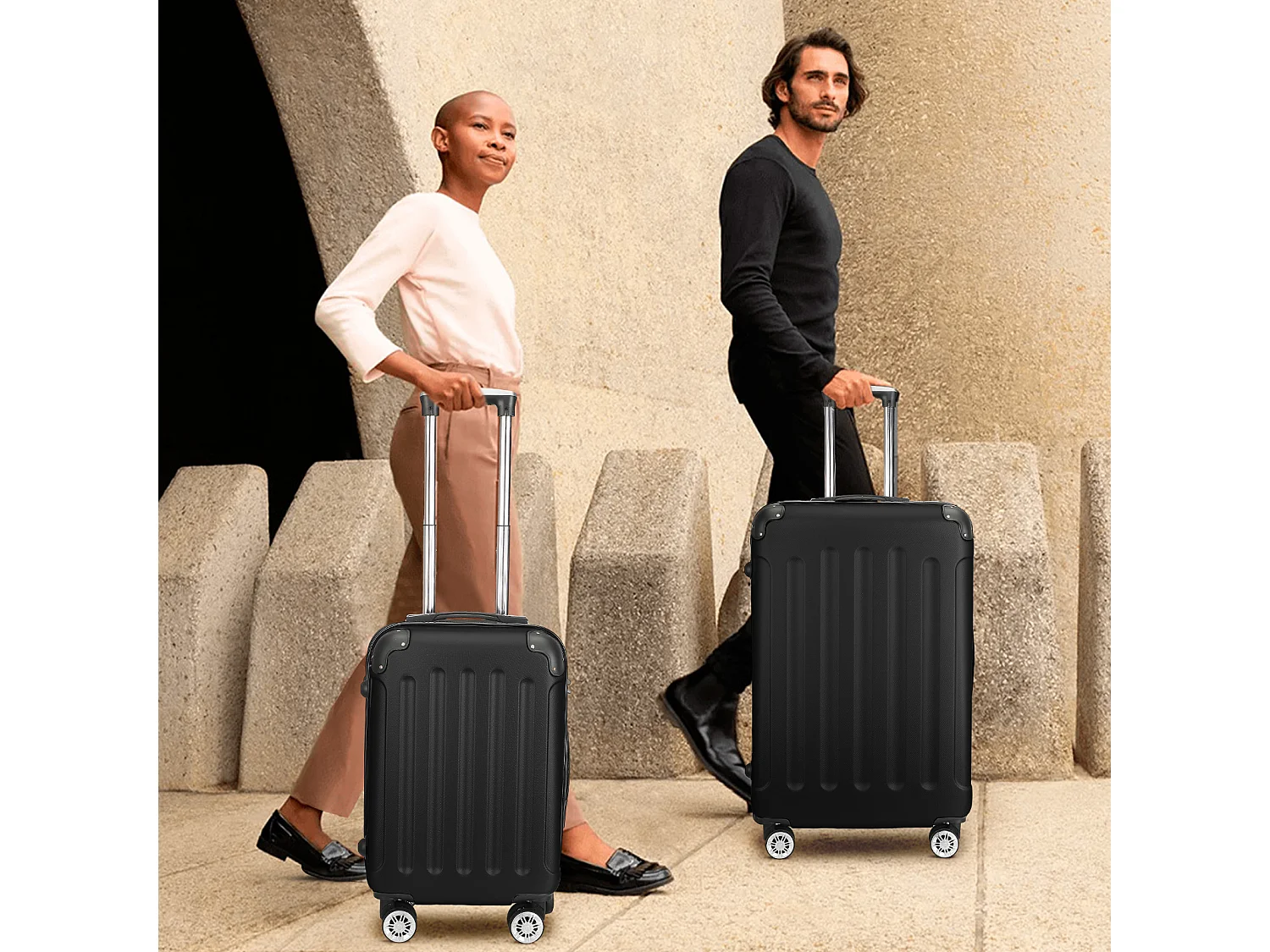 Valise de voyage ABS avec 4 roulettes pivotantes - Lot de 3 tailles