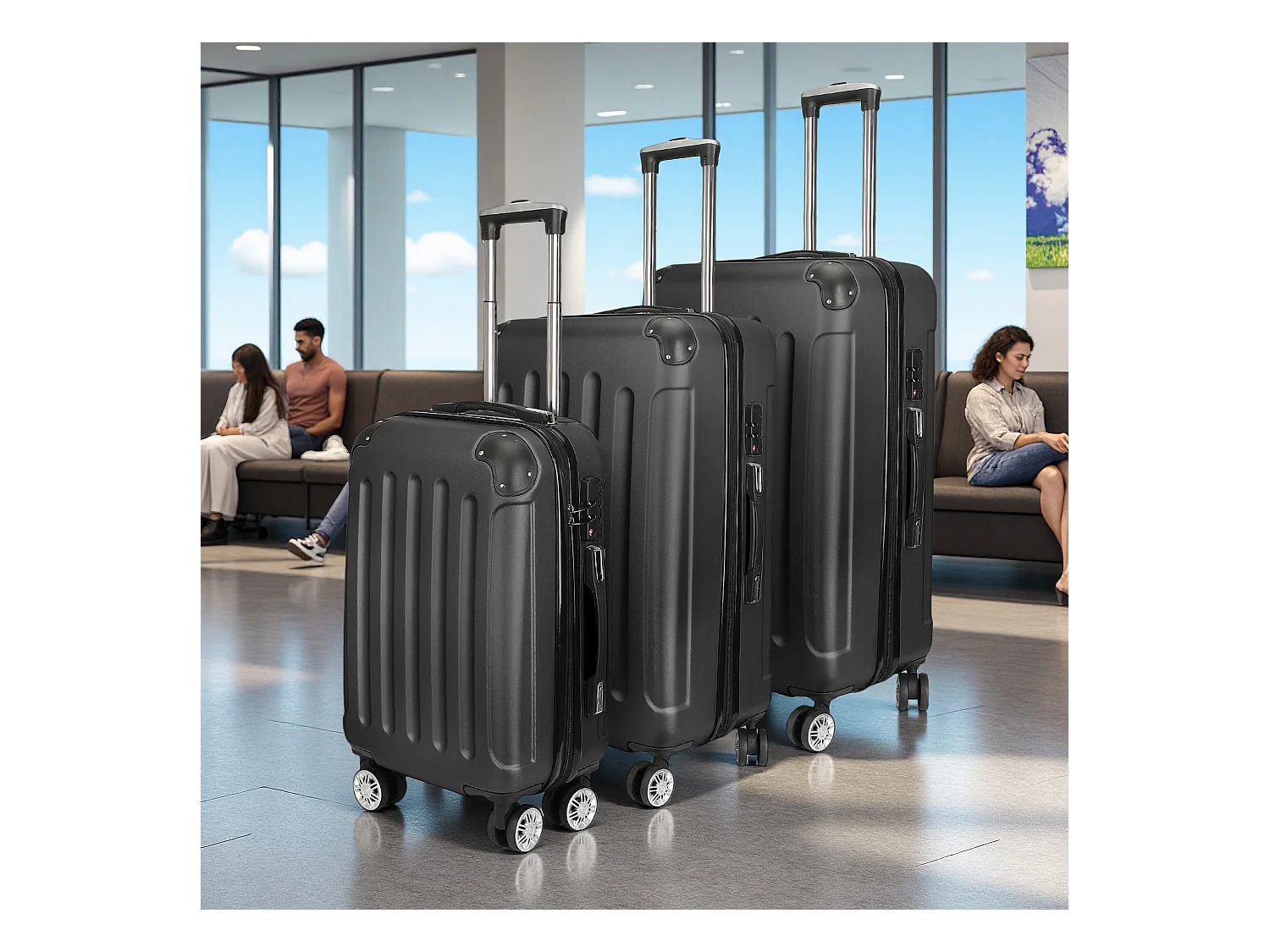 Valise de voyage ABS avec 4 roulettes pivotantes - Lot de 3 tailles
