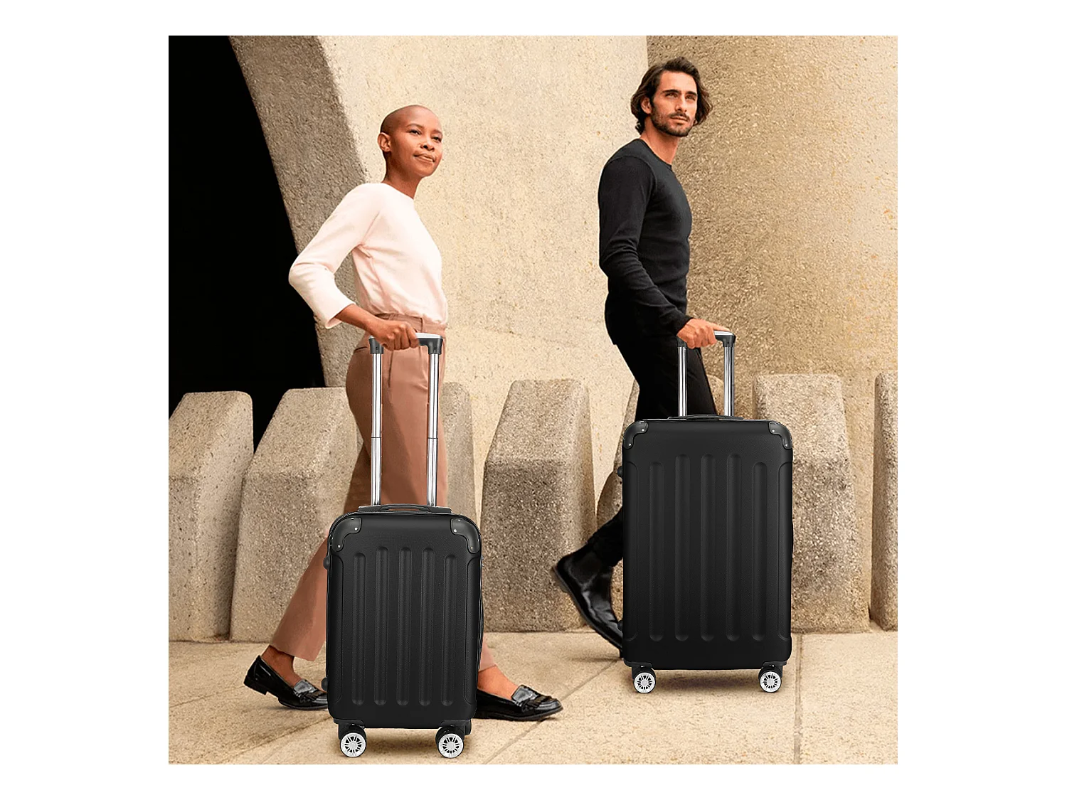 Valise de voyage ABS avec 4 roulettes pivotantes - Lot de 3 tailles