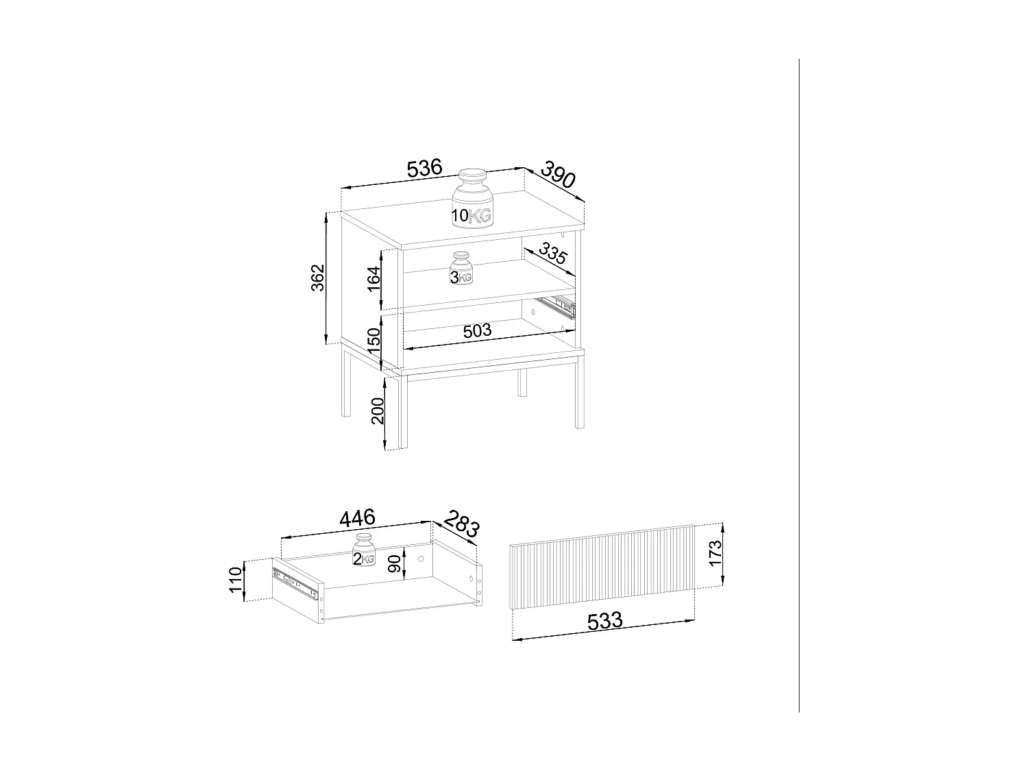 Table de chevet avec 1 tiroir et LED intégrée Noir et Chêne 54x56 cm