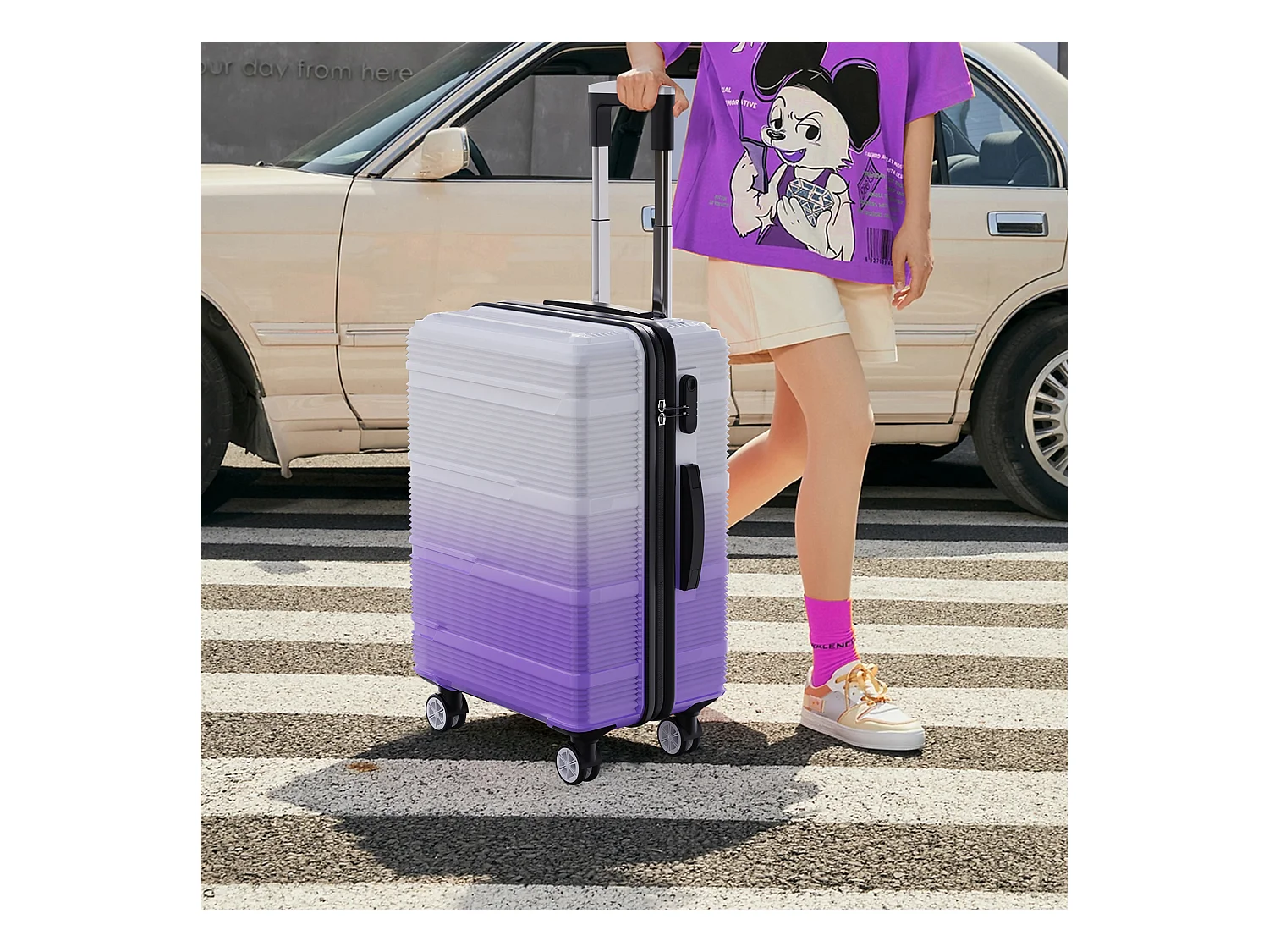 Ensemble de bagages de voyage à motif dégradé violet – 3 tailles (50,8 cm, 61 cm, 71,1 cm) + pèse-bagages portable