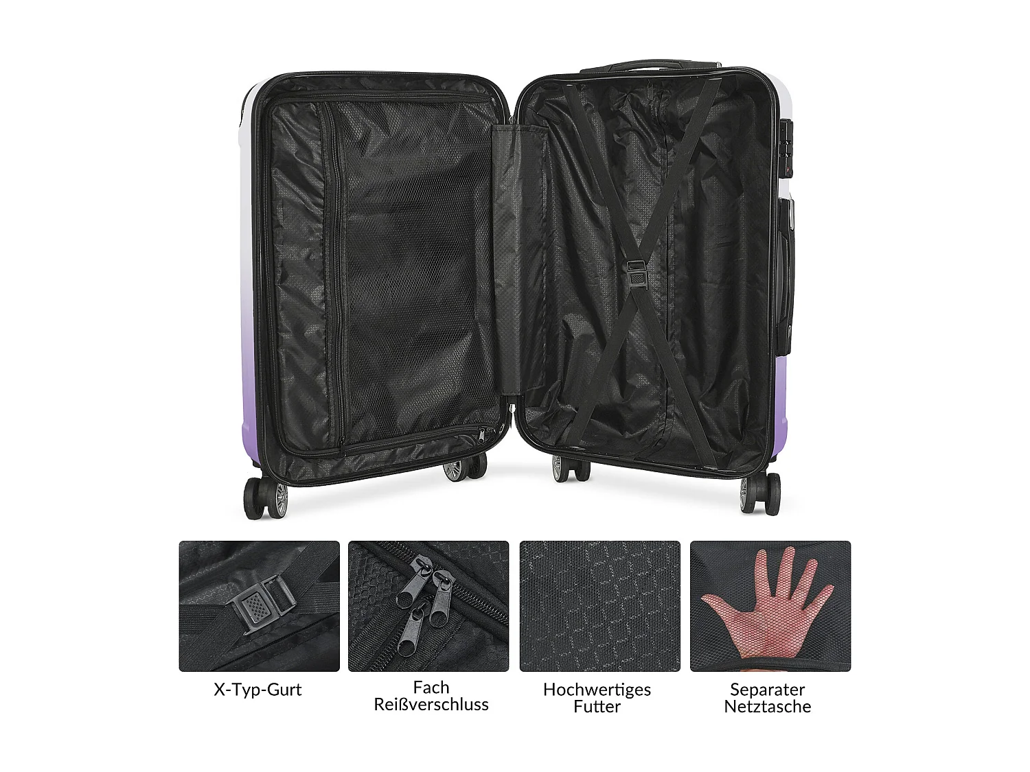 Reisbagageset met paars gradiëntontwerp - 3 maten (20"/24"/28") + draagbare bagageweegschaal