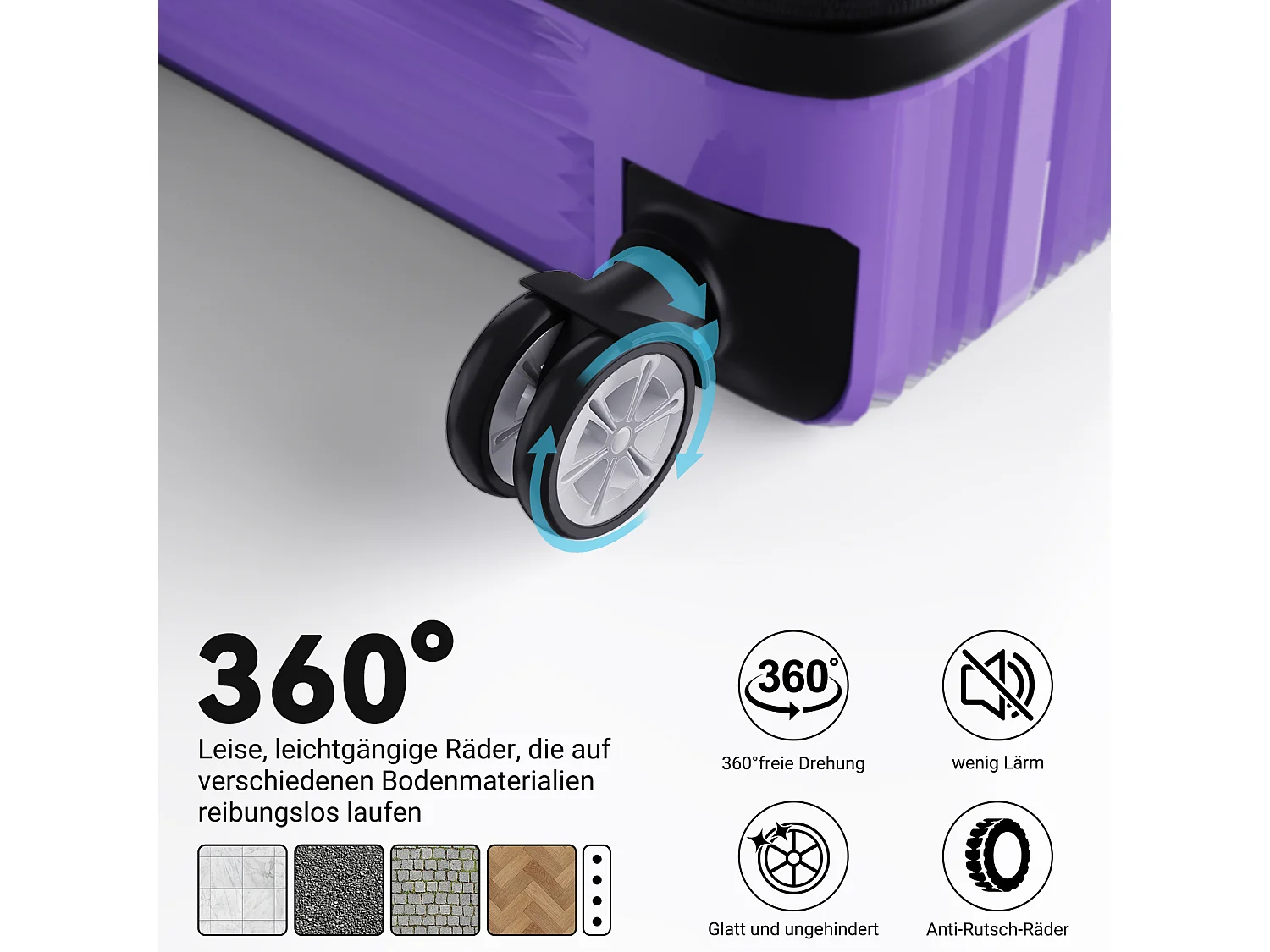 Reisbagageset met paars gradiëntontwerp - 3 maten (20"/24"/28") + draagbare bagageweegschaal