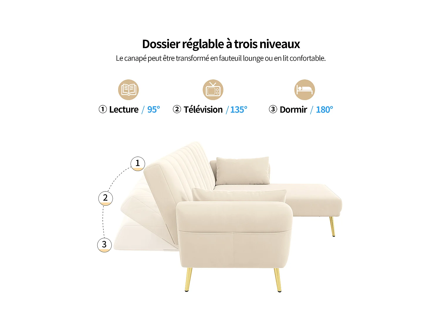 Canapé en L pliant avec angle et couchage supplémentaires. Moderne et escamotable. Idéal pour salon, chambre, chambre d'amis et home cinéma. Vidéo incluse.